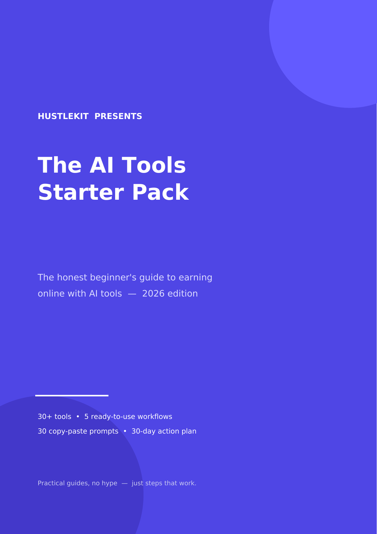Cover of The AI Tools Starter Pack — The Honest Beginner's Guide to Earning Online with AI Tools (2026 Edition) by HustleKit